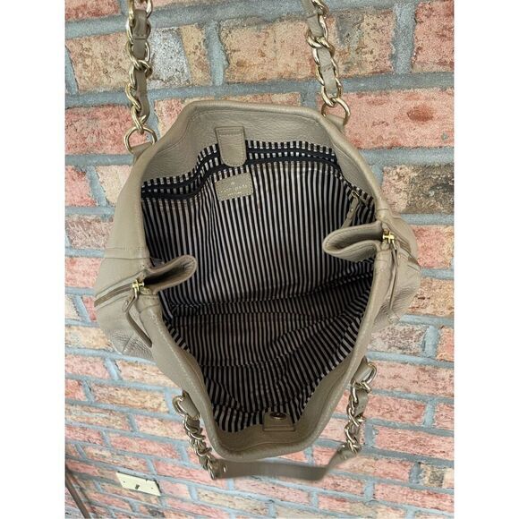 Kate Spade Womens Taupe Leather Chain Link Metal Double Handle Shoulder Bag - Picture 7 of 7